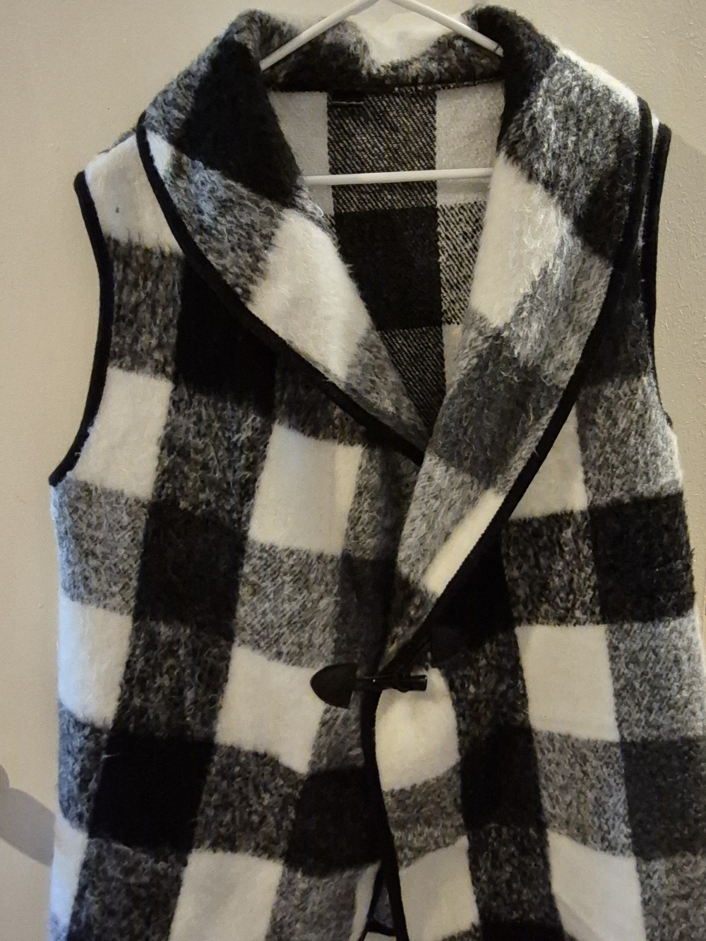 Black & White Buffalo Check Shawl Collar Vest